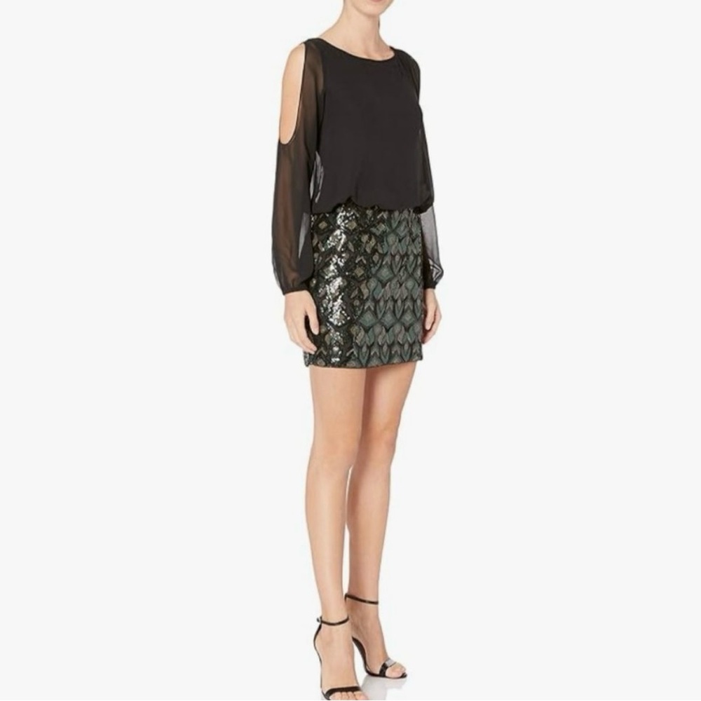Aidan by Aidan Mattox- Black and Green Sequin Dress- Size 12- NWOT
